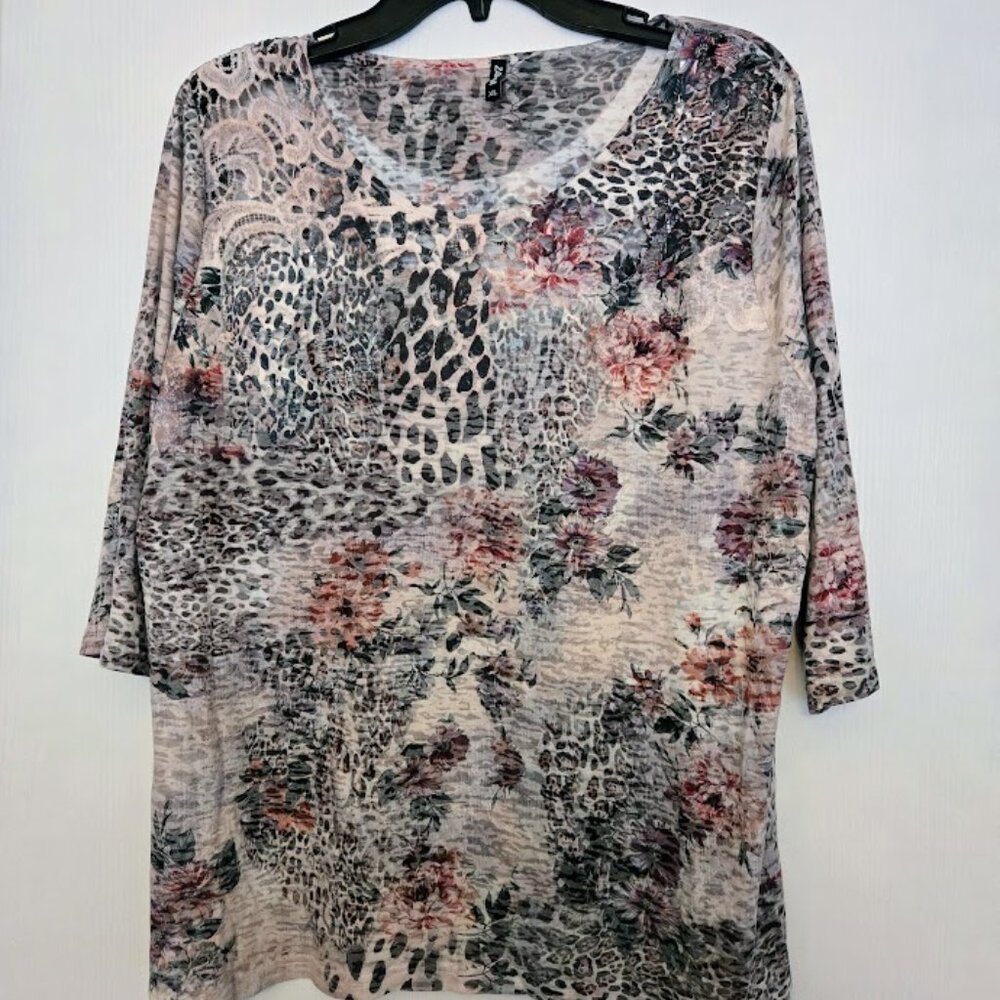 Zavanna 3/4 floral mixed‎ print tunic top XL